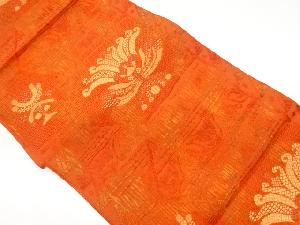 リサイクル　本場筑前博多抽象草花に格子・横縞模様織出し名古屋帯